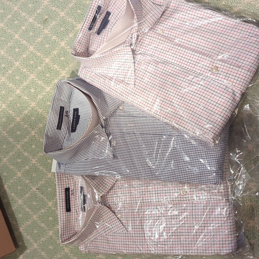 3 Dry cleaned Lands end pinpoint Oxford check dress button down shirts. 18-35